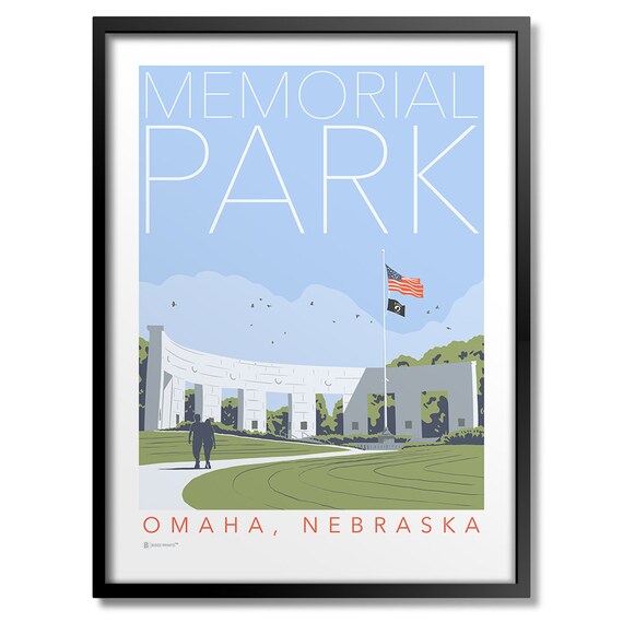 Memorial Park Omaha Nebraska Monument Patriotic Travel Poster
