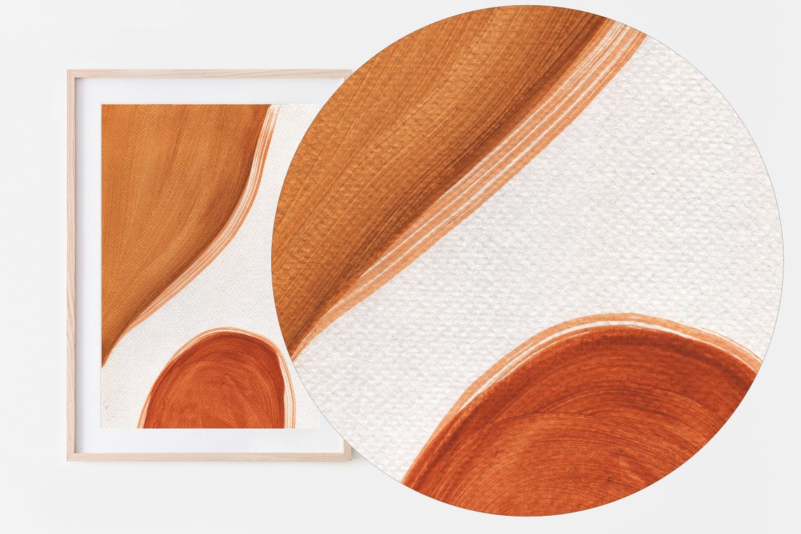 Minimal Mid Century Burnt Orange Abstract Shapes Wall Art Decor - Image 3