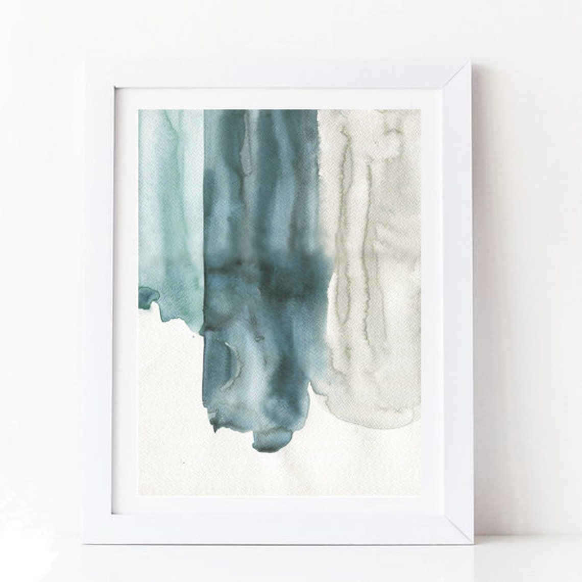 Abstract Blue Watercolor Brush Strokes Modern Coastal Art Print