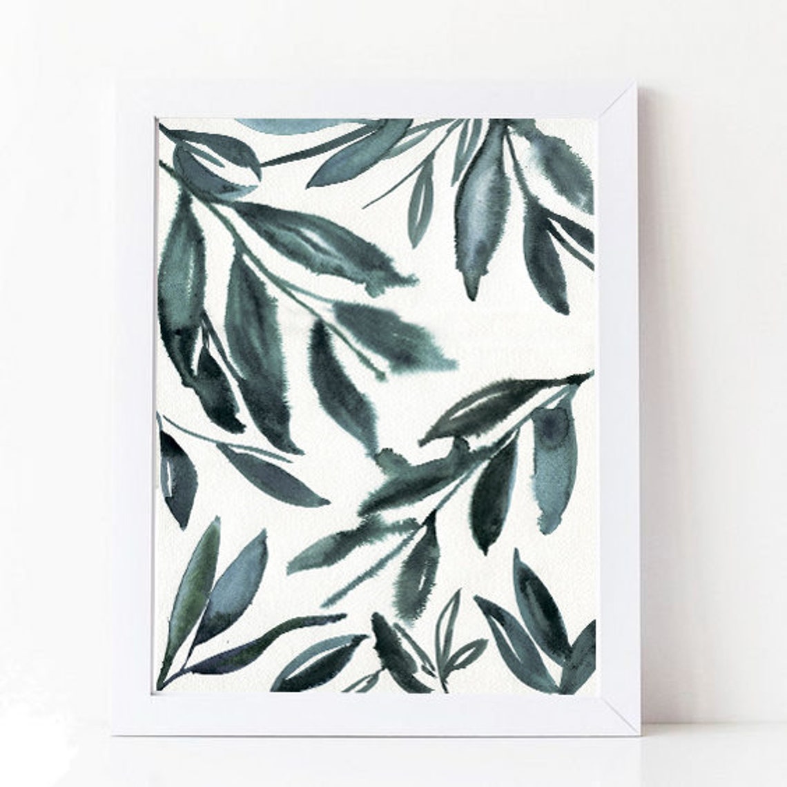 Teal Botanical Watercolor Leaves Greenery Nature Art Print Decor - Image 2