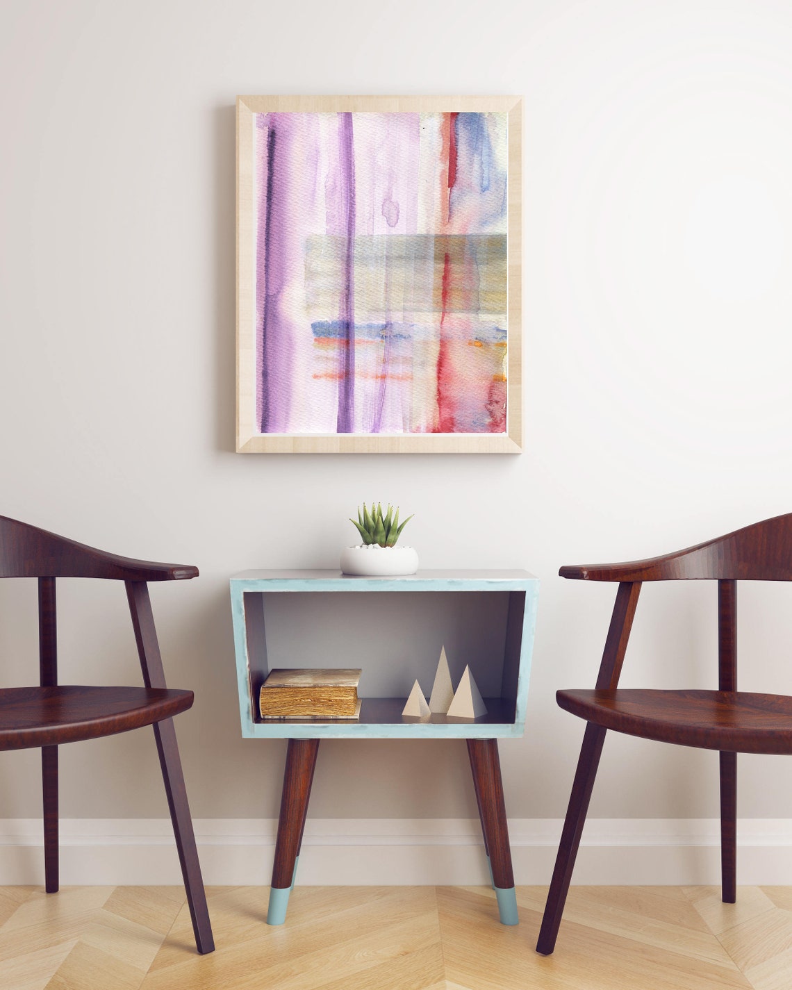 Pastel Abstract Watercolor Art Pink Purple Vertical Stripes Wall Art - Image 2
