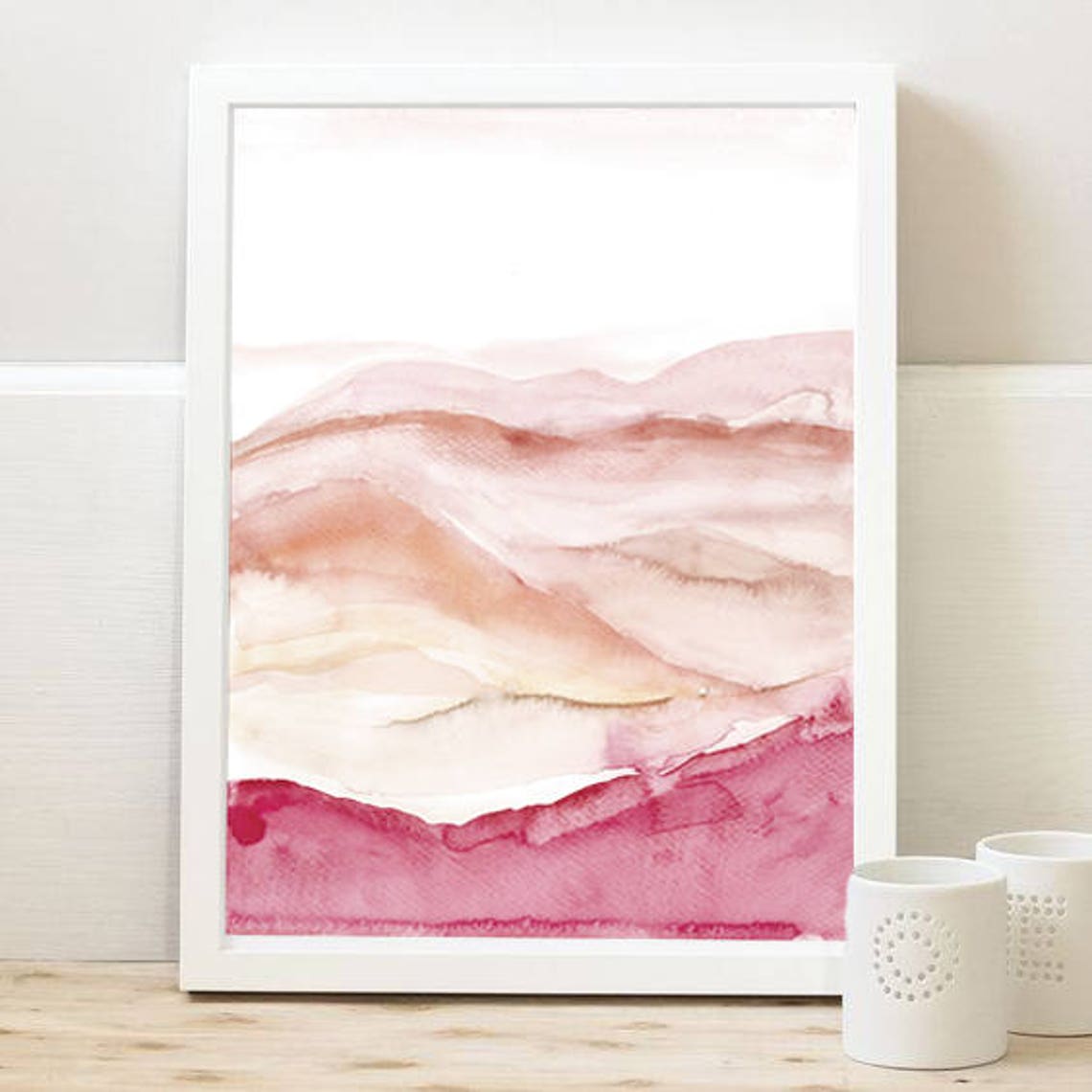 Blush Pink Abstract Watercolor Soft Mountain Waves Art Poster - Image 3