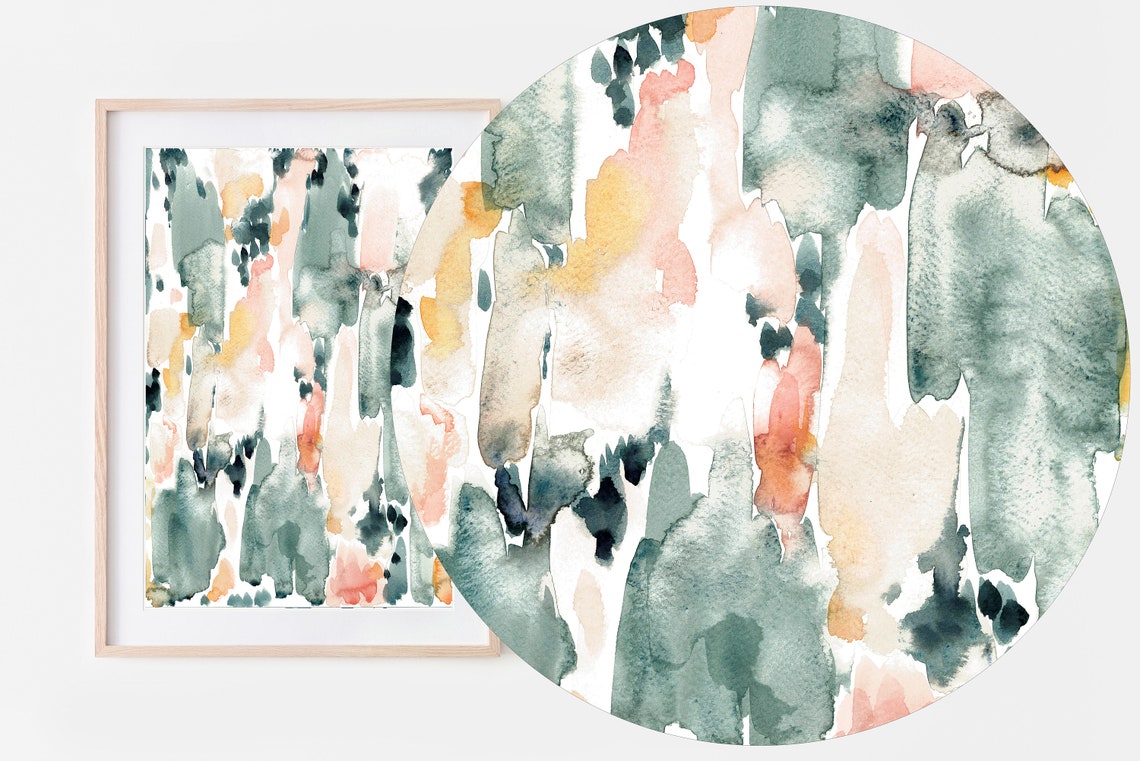 Pastel Abstract Watercolor Sage Green Peach Brushstroke Poster - Image 2
