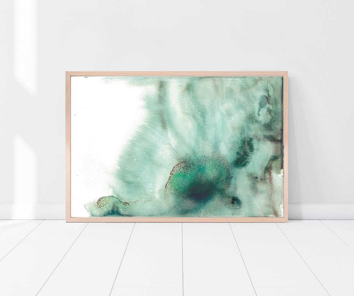 Teal Green Abstract Watercolor Wash Marble Texture Modern Print - Image 3