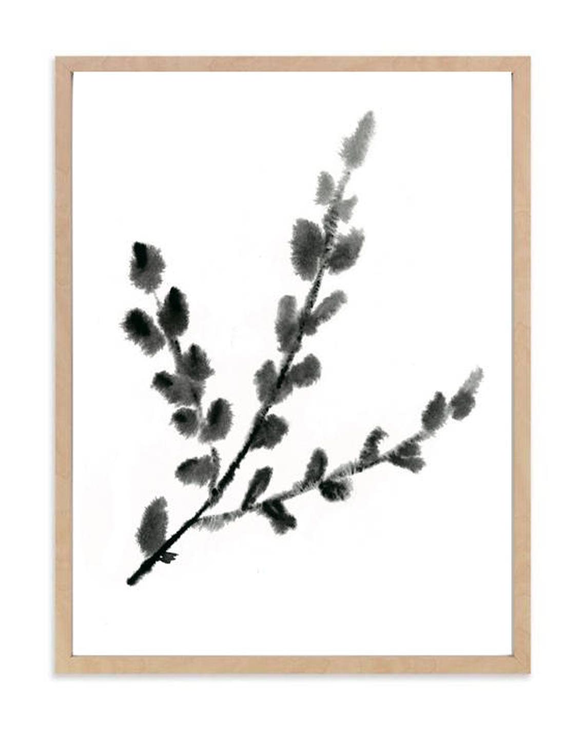 Black Ink Branch Botanical Minimalist Japanese Ink Wash Wall Art
