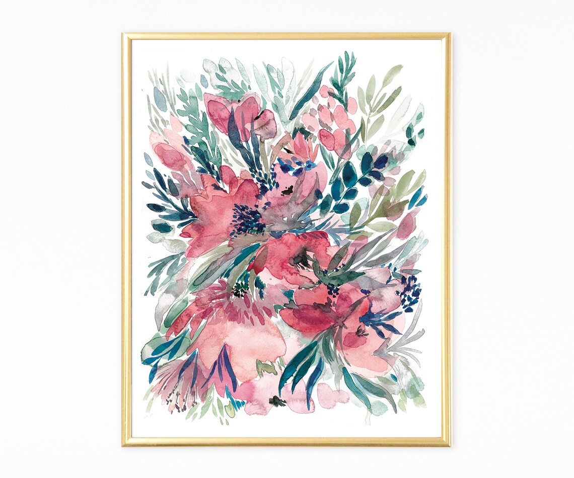 Blush Pink Poppy Watercolor Floral Bouquet Botanical Art Poster - Image 3