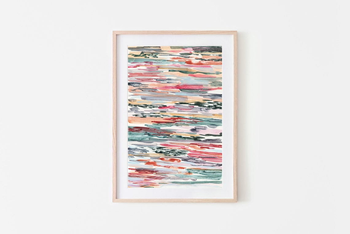 Colorful Abstract Horizontal Brushstroke Watercolor Wall Art