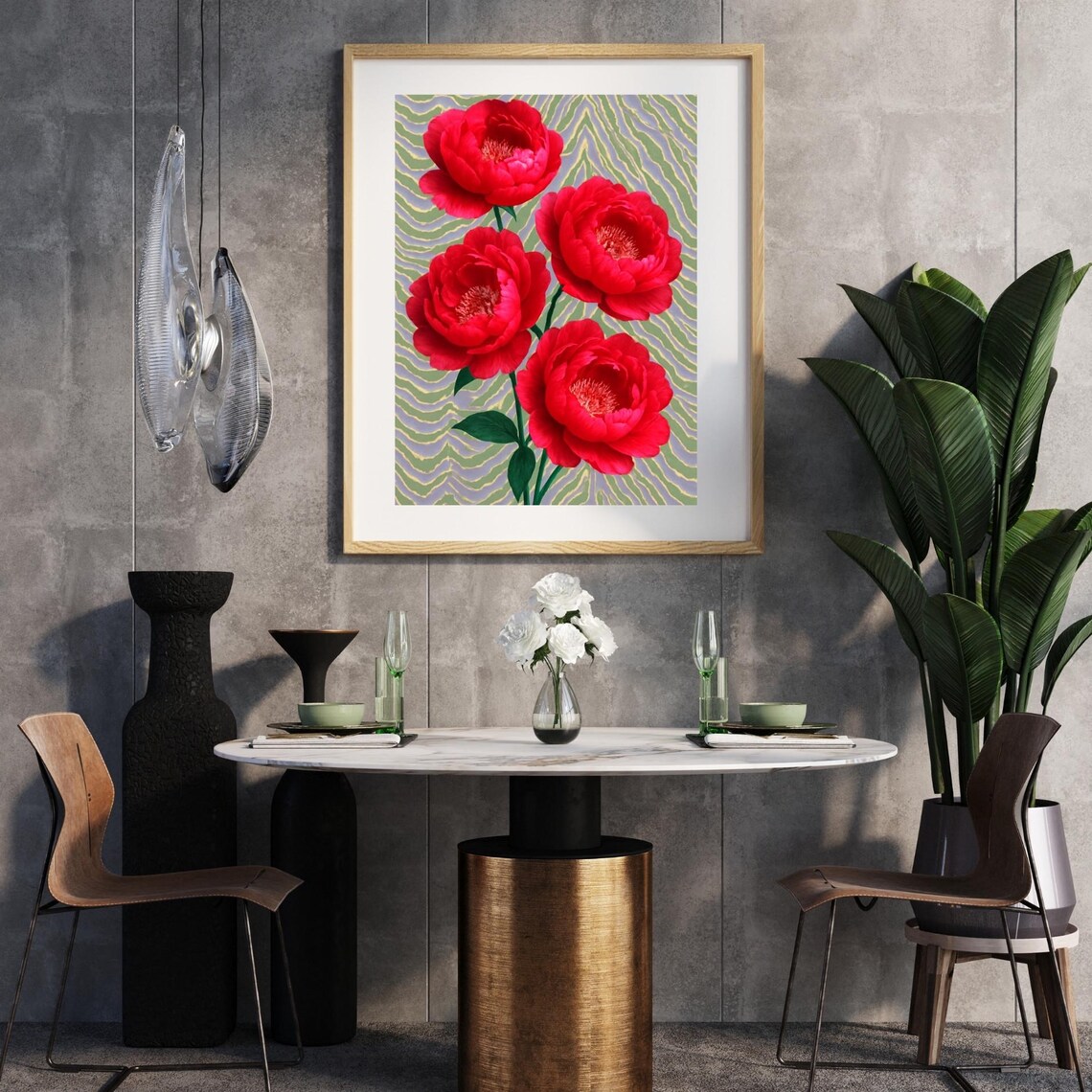 Red Peony Flower Art Print, Bold Botanical Poster