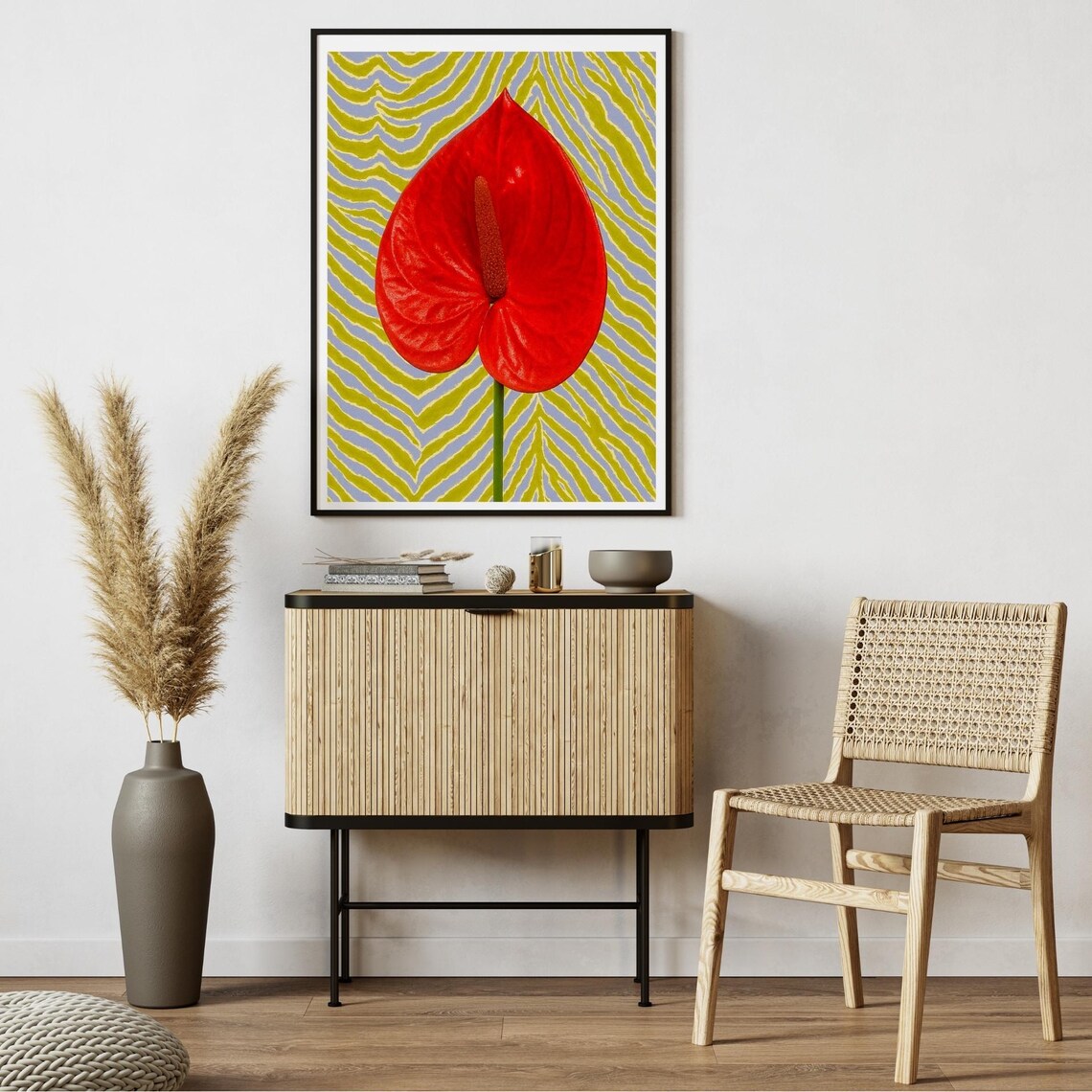 Red Anthurium Abstract Poster, Tropical Botanical Decor