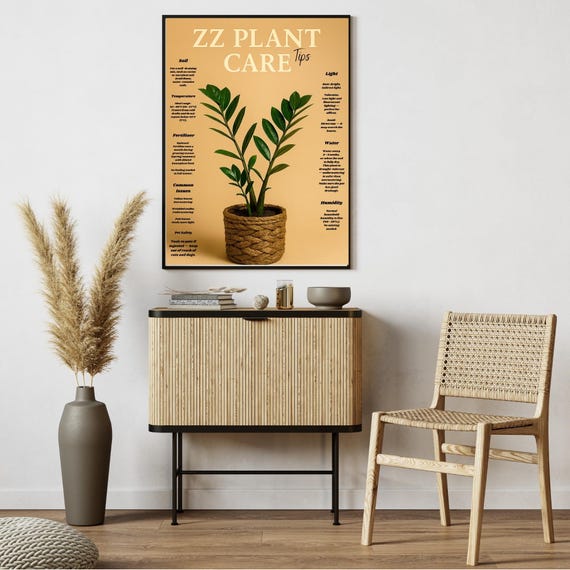Zz Plant Care Tips Wall Art Zamioculcas Houseplant Guide Indoor Decor Downloadoffice Gift For Lover