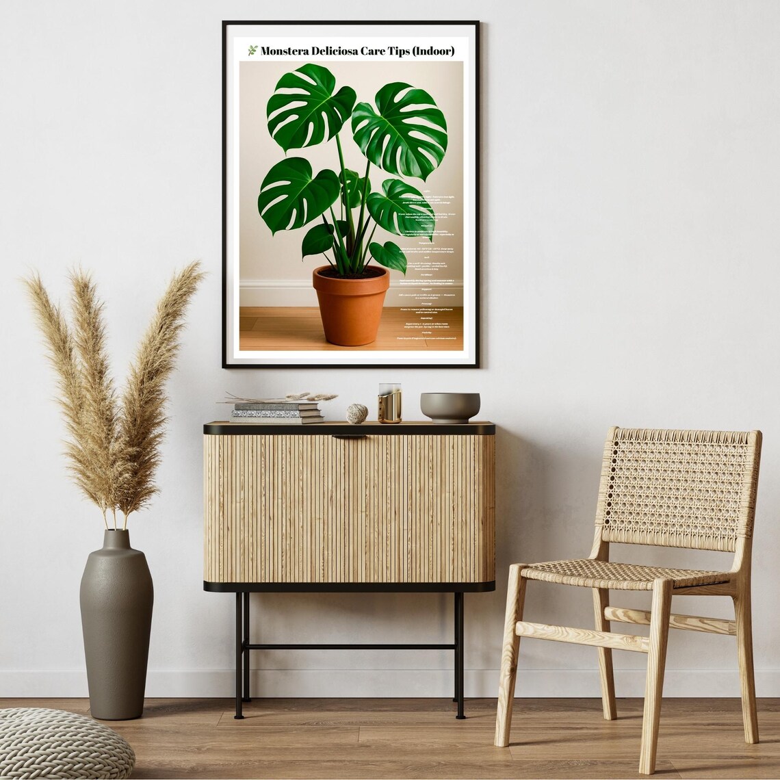 Monstera Deliciosa Indoor Care Tips Chart Potted Plant Botanical Poster