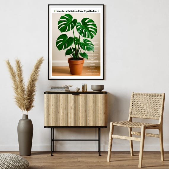 Monstera Deliciosa Care Chart Indoor Plant Tips Poster Botanical Wall Art Tropical Leaf Houseplant Guide