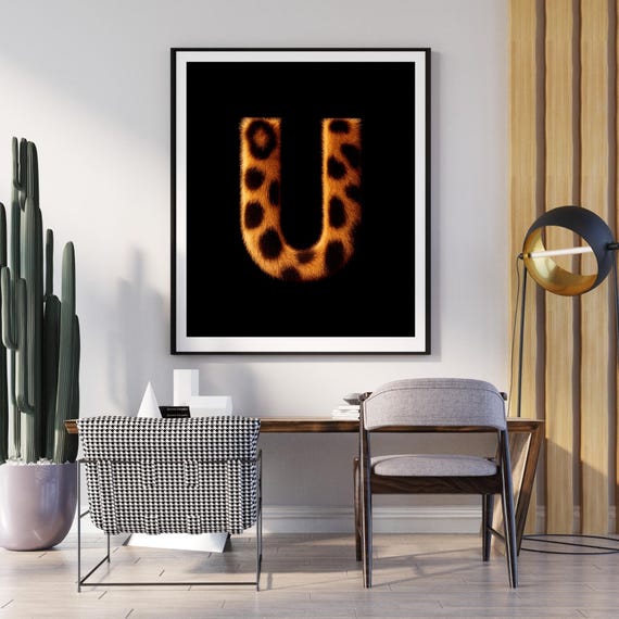 U Leopard Wall Art Animal Print Decor Wild Glam Poster Safari Boho Jungle Monogram