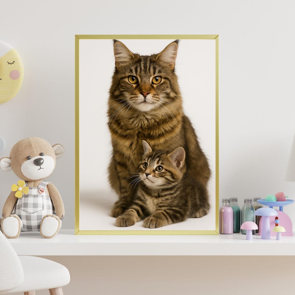Maine Coon Cat Kitten White Portrait Fluffy Gentle Giant Animal Poster