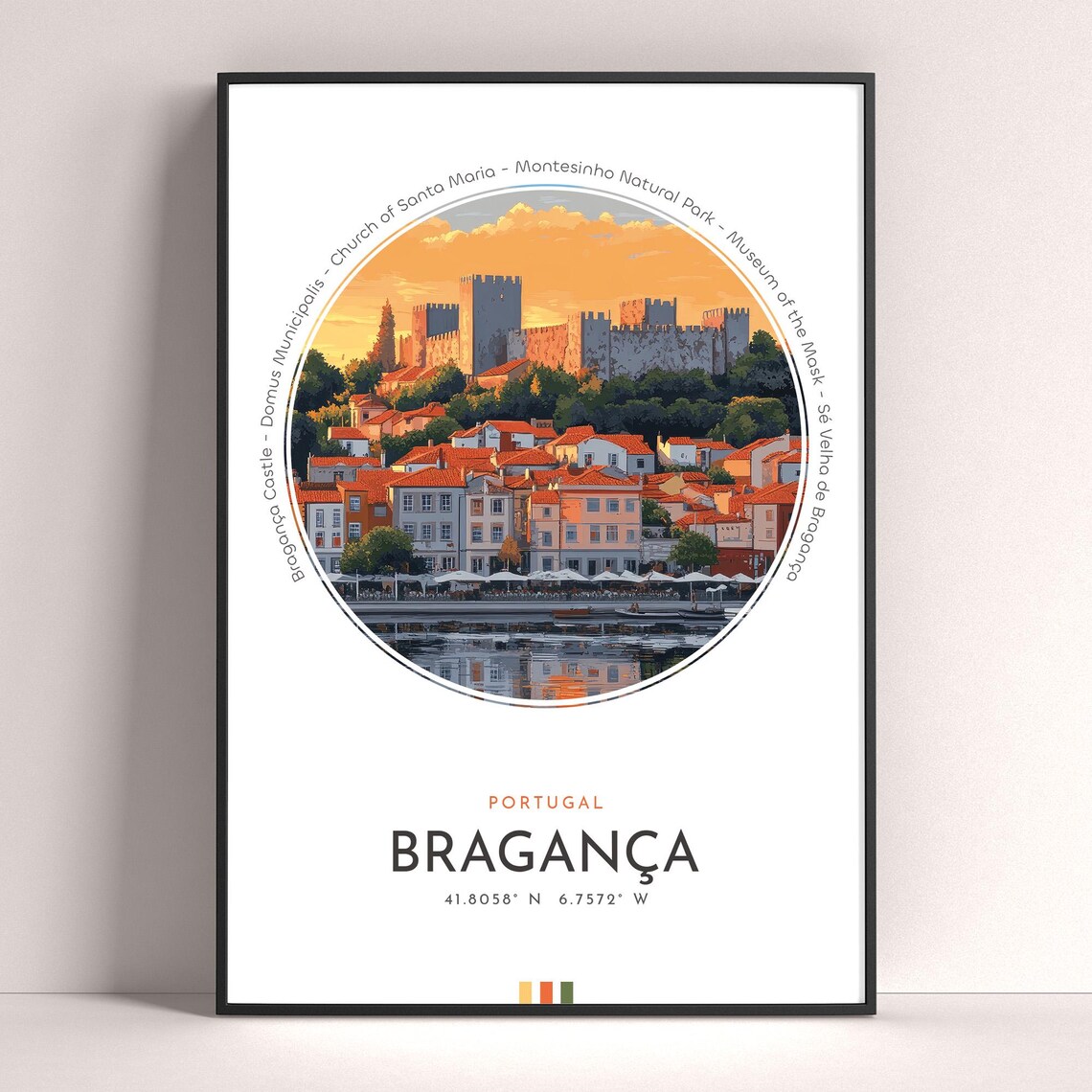 Bragança Portugal Castle Sunset Riverside Old Town Travel Poster