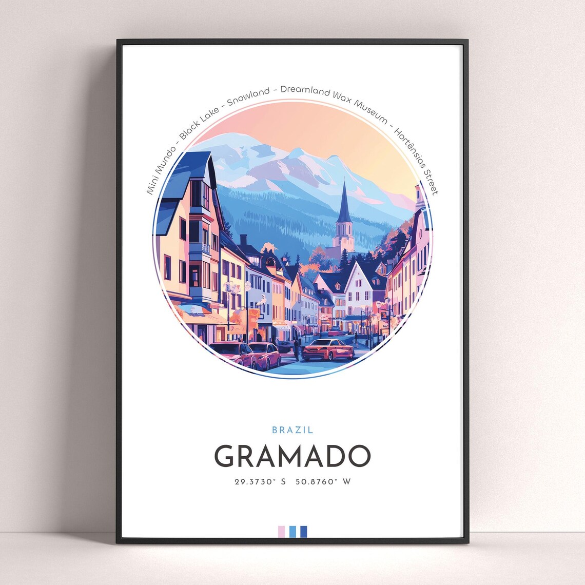 Gramado Brazil European Style Mountain Street Sunset Travel Poster