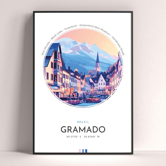 Gramado Brazil European Style Mountain Street Sunset Travel Poster