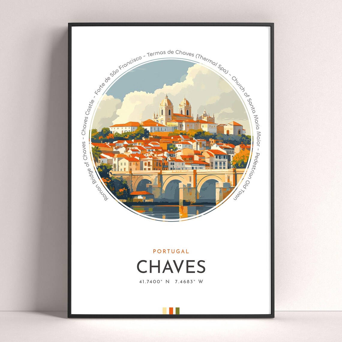 Chaves Portugal Roman Bridge Castle Riverside View Travel Poster