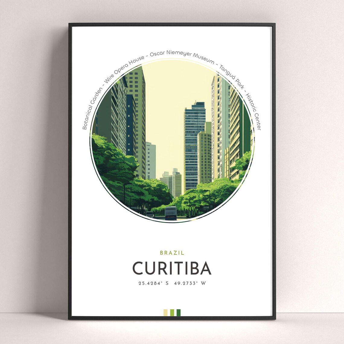 Curitiba Brazil City Avenue Skyscraper Trees Scenic Travel Poster