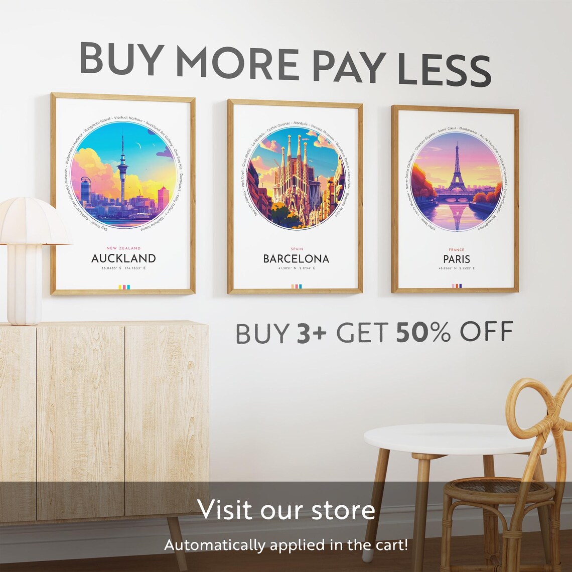 Auckland New Zealand Sky Tower Waterfront Sunset Travel Poster - Image 3