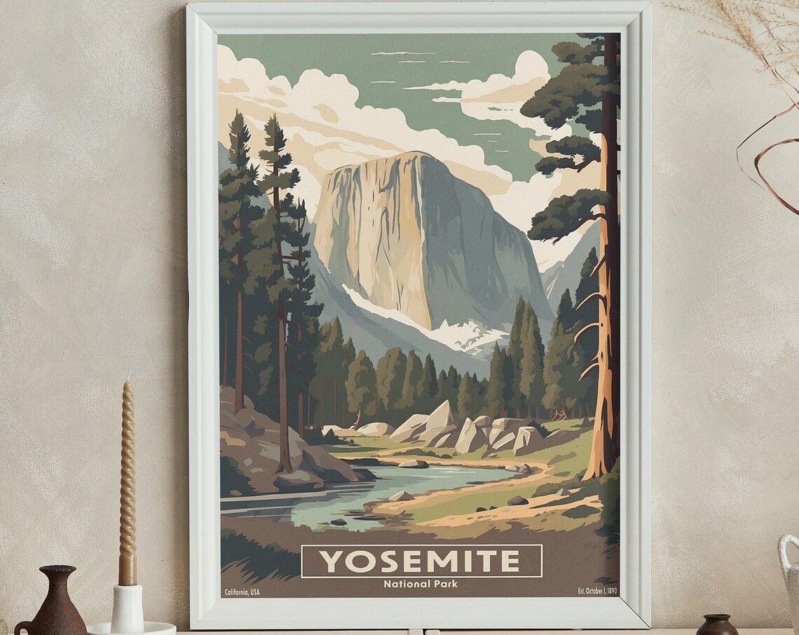 Yosemite National Park El Capitan Vintage Retro Travel Poster