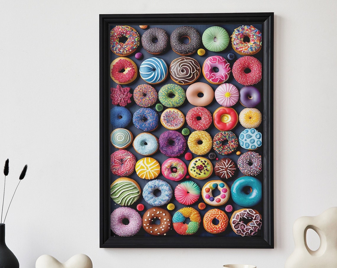 Rainbow Glazed Donuts Colorful Bakery Grid Trendy Wall Decor Poster