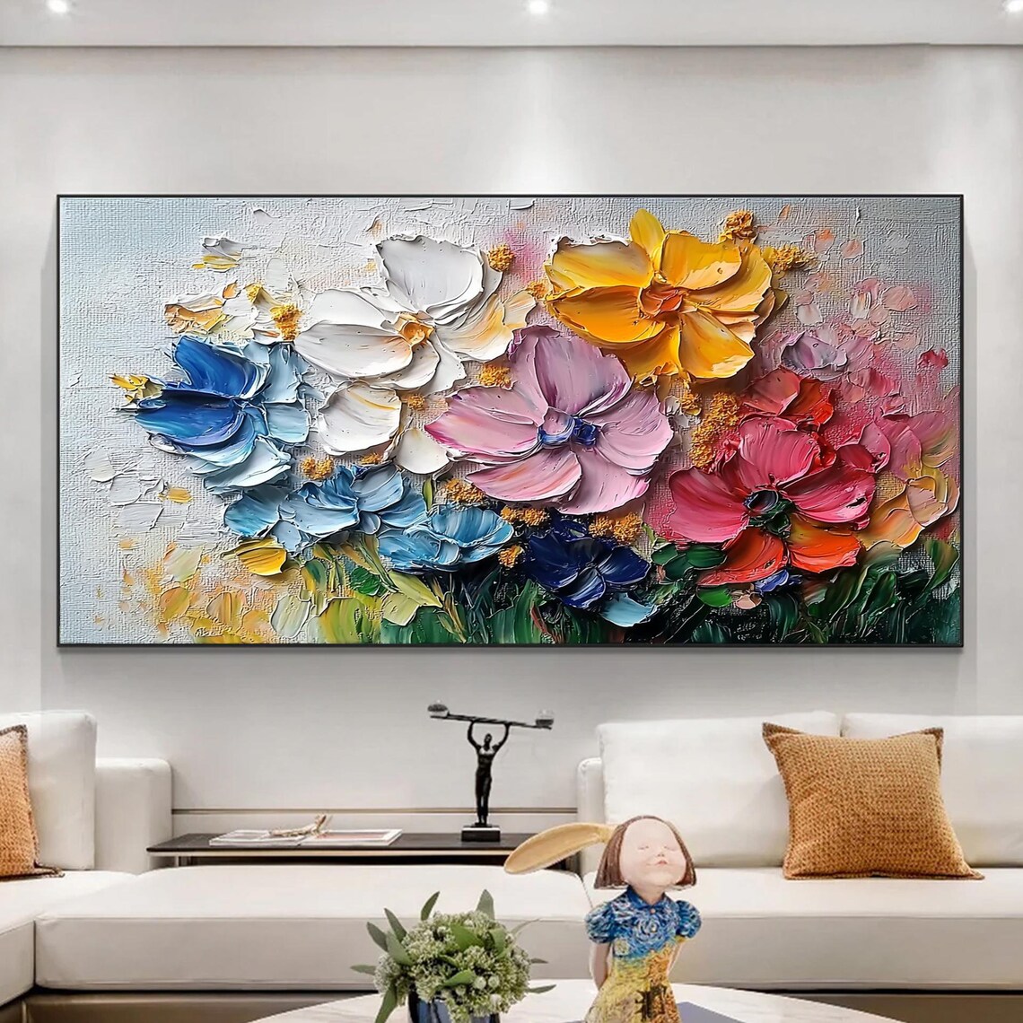 Colorful Three Dimensional Blooms in Thick Impasto Floral Poster
