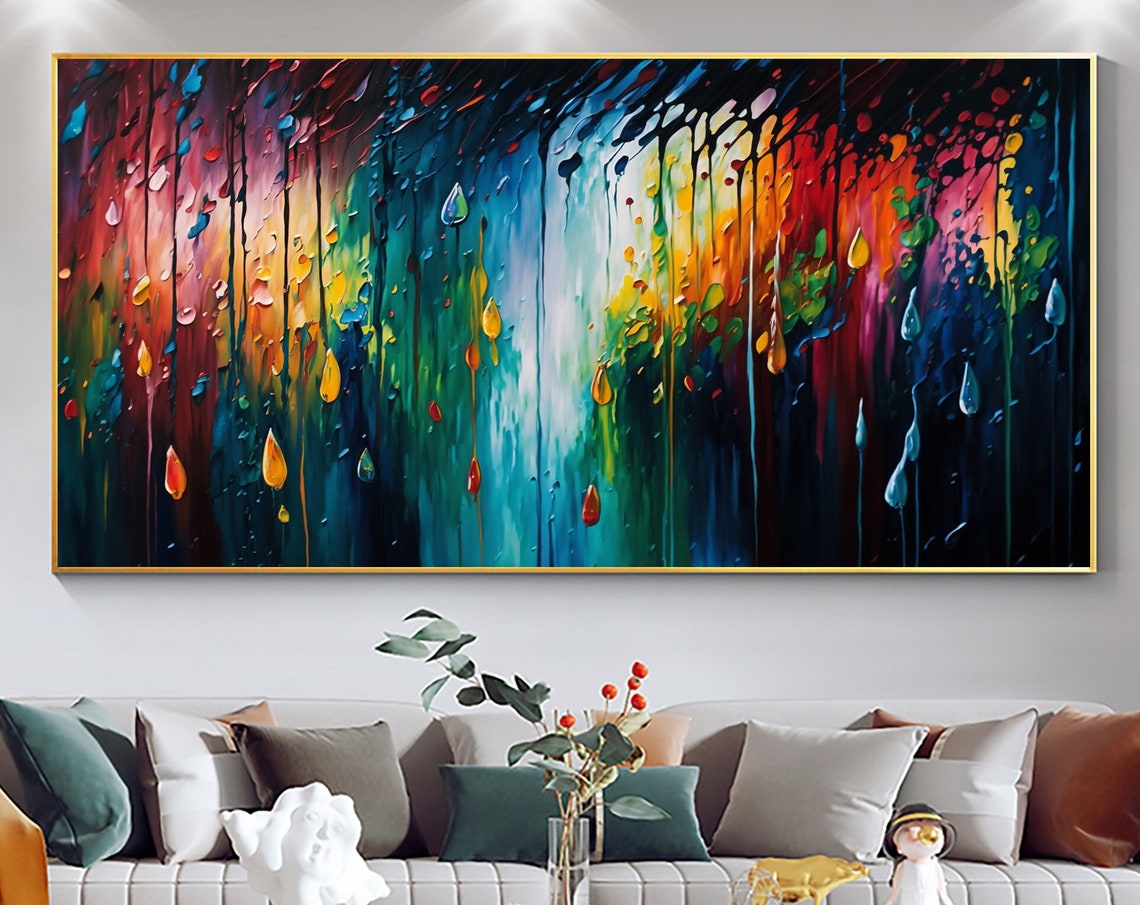 Rainbow Rain Drip Jewel Forest Abstract Colorful Modern Poster