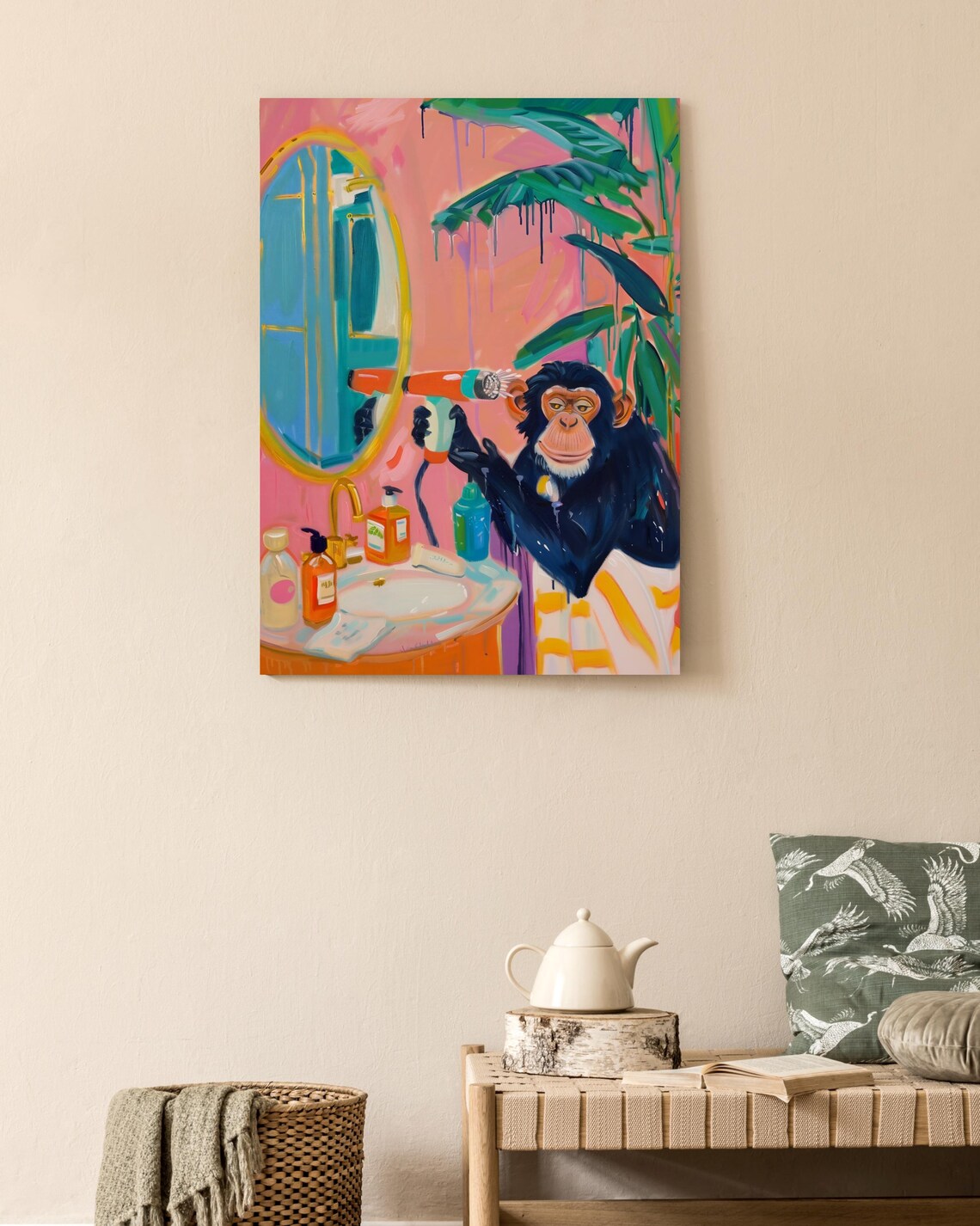 Funny Monkey Bathroom Poster, Whimsical Jungle Decor - Image 2