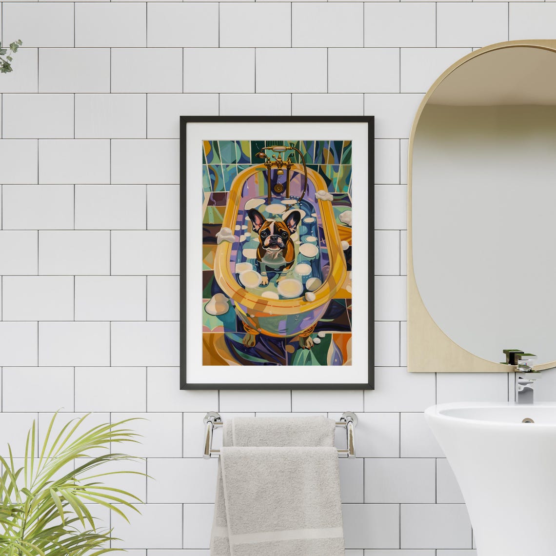 French Bulldog In Golden Bathtub Poster Playful Bathroom Artwork - Image 2
