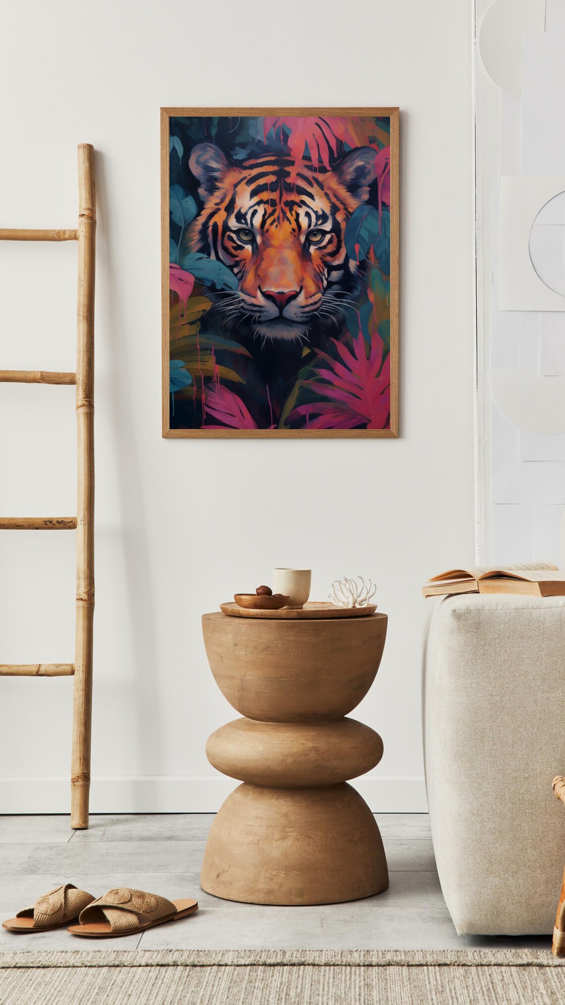 Tiger Face In Dark Tropical Leaves Moody Wildlife Portrait Poster - Image 2