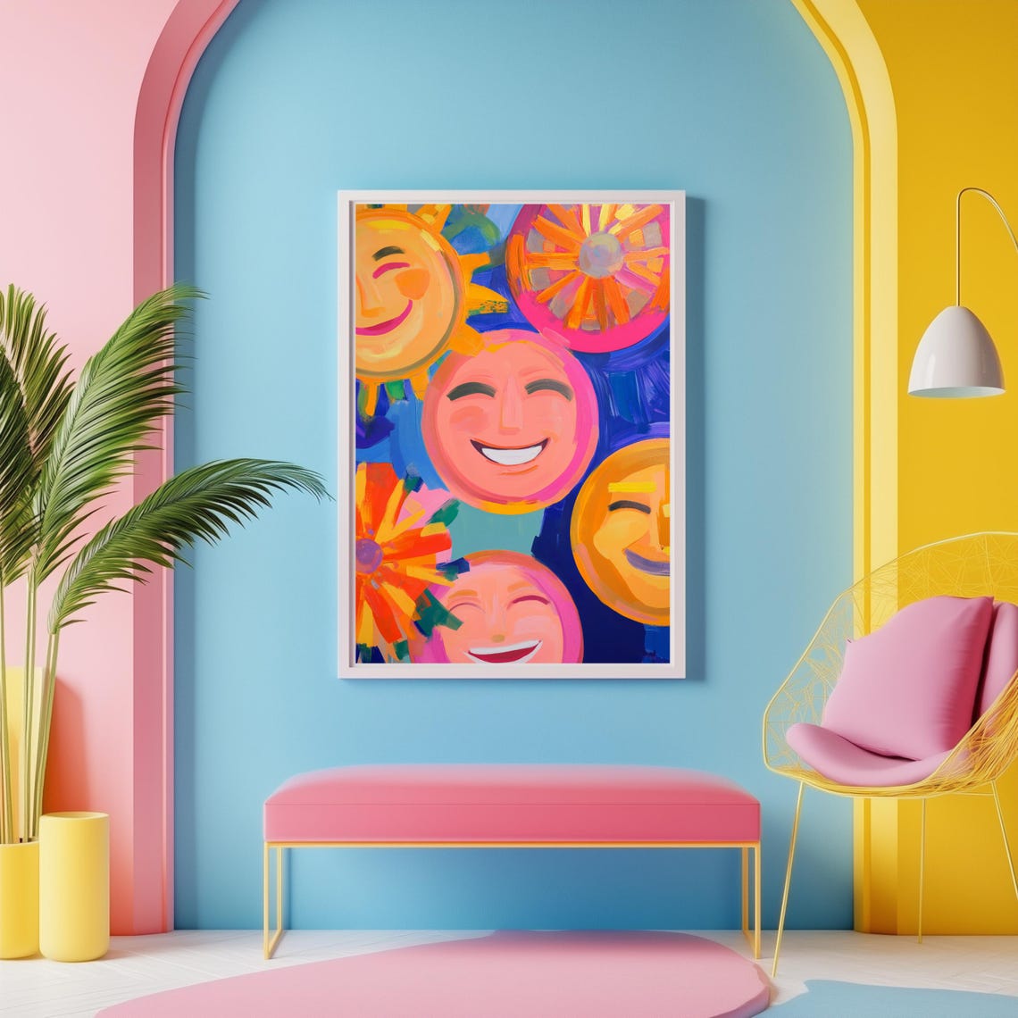 Maximalist Smiley Face Print Kids Wall Art Modern Playroom Art Boho Rainbow Toddler Gift Colorful Nursery Decor Vibrant Smiling Wall Art - Image 2