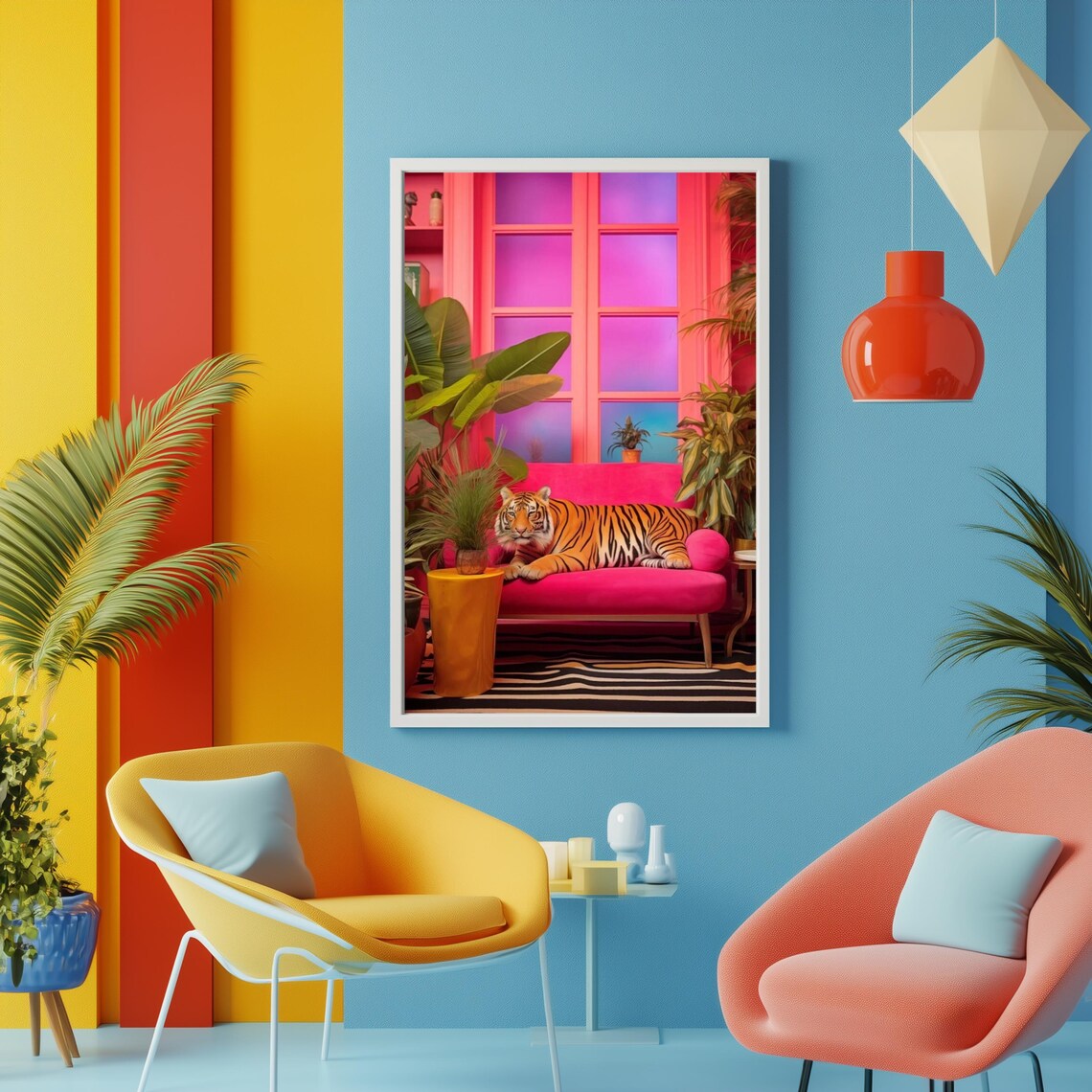Tiger Print, Maximalist Pink Preppy Funky Poster - Image 3