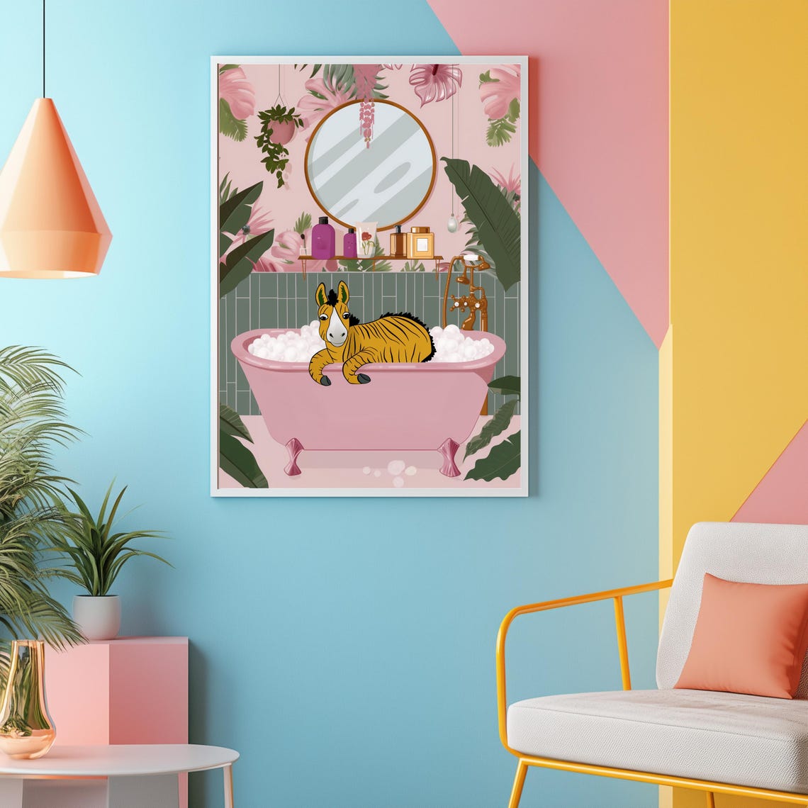 Donkey Artwork Pink Bathroom Decor Funny Bathroom Art Donkey Artwork Toilet Art Bathtub Wall Decor Bathtub Decor Maximalist Donkey Painting - Image 3