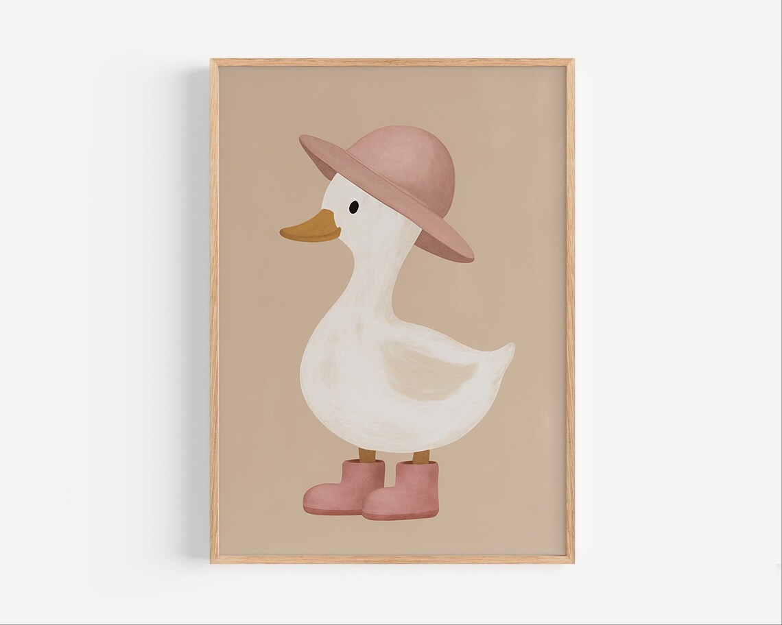 Cute Duck In Pink Hat And Rain Boots Nursery Kids Room Poster