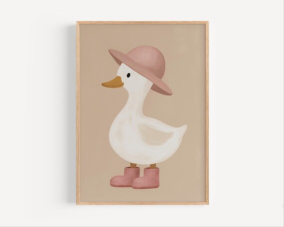 Cute Duck In Pink Hat And Rain Boots Nursery Kids Room Poster