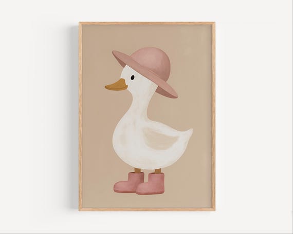 Duck In Boots Nursery Print Cute Wall Art Baby Girl Room Decor Animal Poster For Kids