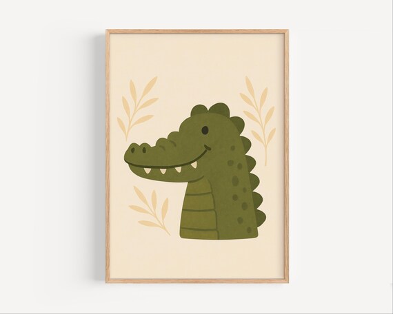 Crocodile Safari Nursery Print Jungle Animal Wall Art For Baby Boy Room Boho Decor Poster Instant