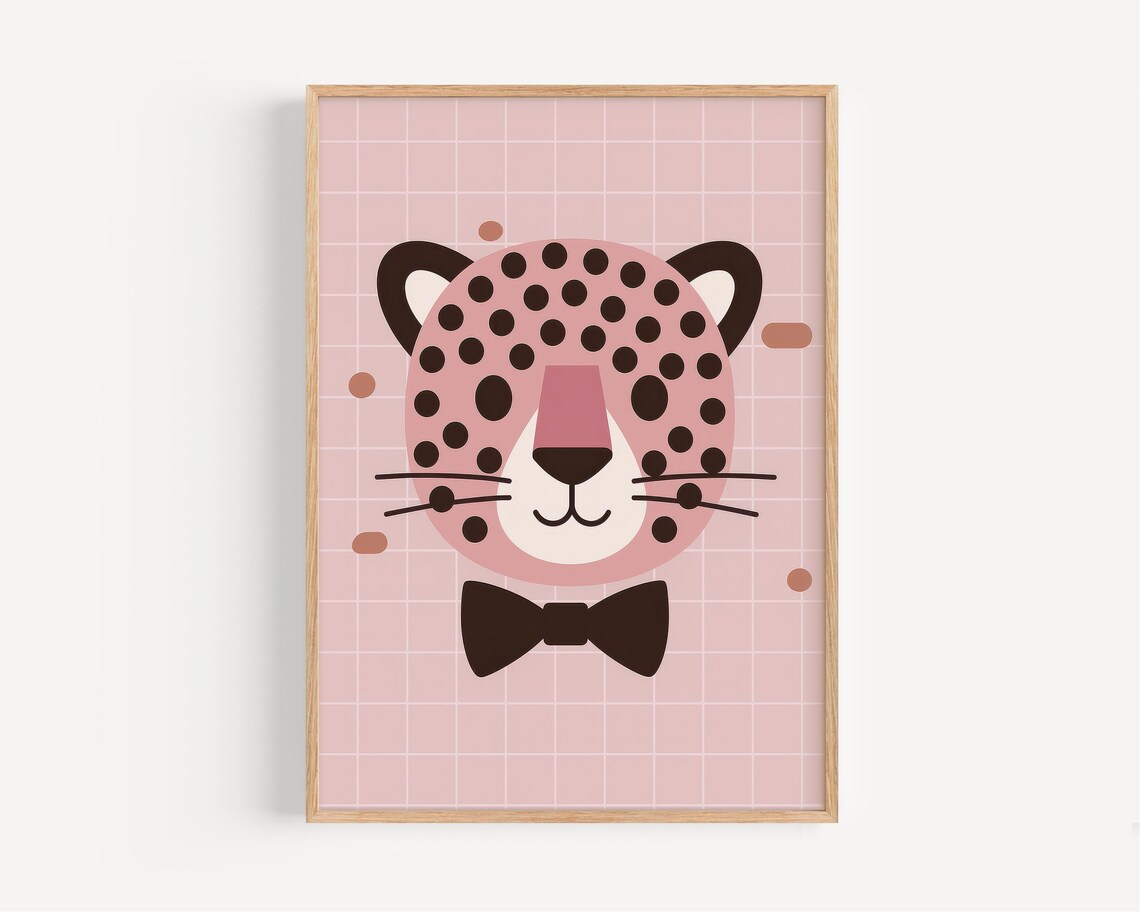 Stylish Leopard Bow Tie Print Modern Nursery Wall Art Kids Room Decor Baby Gift Poster