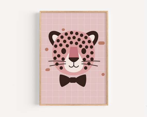 Stylish Leopard Bow Tie Print Modern Nursery Wall Art Kids Room Decor Baby Gift Poster