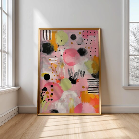 Abstract Art Print Pink Modern Wall Bold Colorful Poster Contemporary Decor Instant