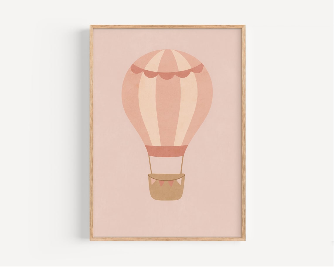 Blush Pink Hot Air Balloon Poster Boho Baby Girl Nursery Decor