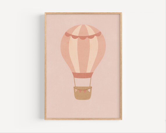 Blush Pink Hot Air Balloon Poster Boho Baby Girl Nursery Decor