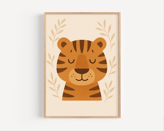 Smiling Orange Tiger Face Jungle Nursery Decor Kids Art Poster