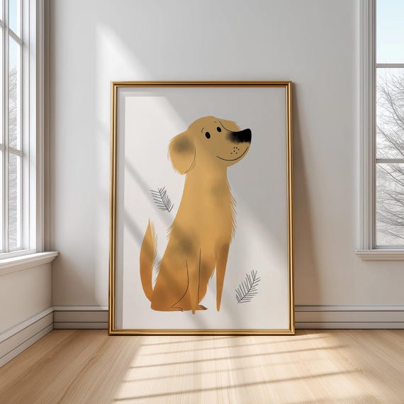 Golden Retriever Nursery Art Gender Neutral Dog Print Cute Puppy Wall Decor Playroom Animal Poster Kids Room
