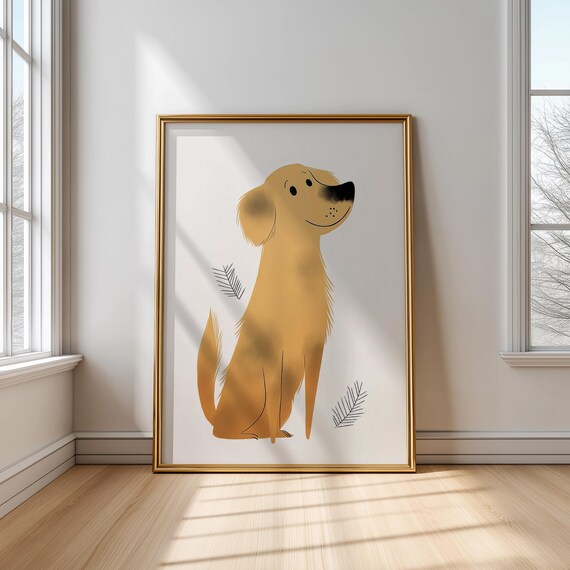 Smiling Golden Retriever Puppy Minimalist Nursery Animal Poster