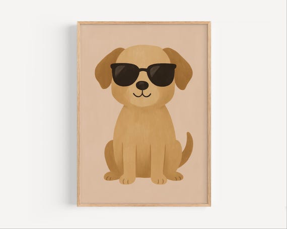 Cool Dog Nursery Wall Art Puppy In Sunglasses Print Kids Room Decor Cute Poster Animal Artwork