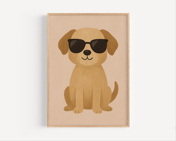 Cool Puppy In Sunglasses Funny Cute Kids Nursery Animal Poster