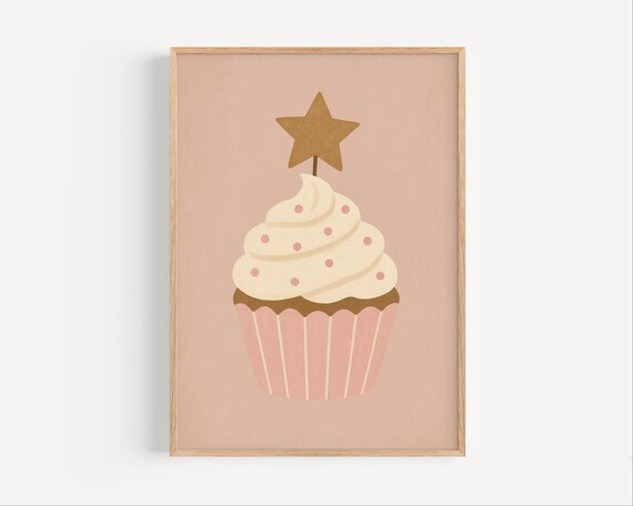 Cupcake Nursery Wall Art Sweet Dessert Pink Kitchen Decor Kids Party Poster Print For Girls