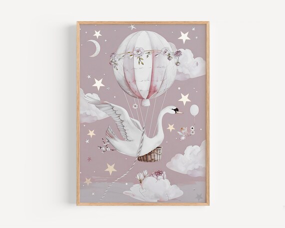 Pink Swan Wall Art For Girls Room Elegant Nursery Poster Baby Girl Bedroom Print Princess Animal Decor Whimsical Bird